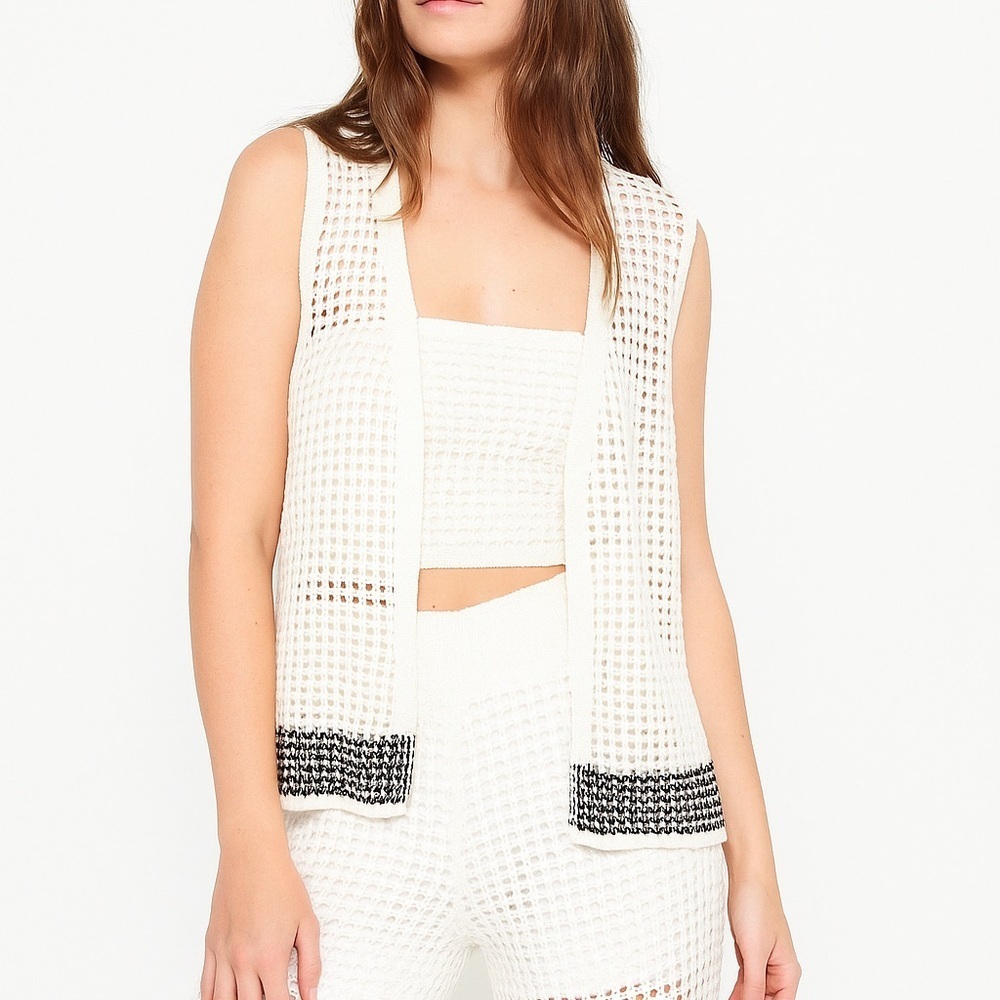 Cherie Collette Ivory Crochet Cardigan and Pants Set Small